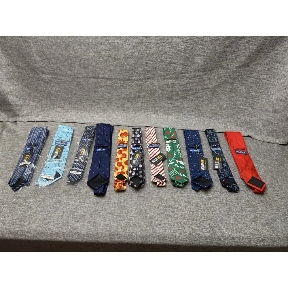 11 Wild Mens Bulk Lot Ties Pizza Digital Breast‎ Cancer Christmas Sharks